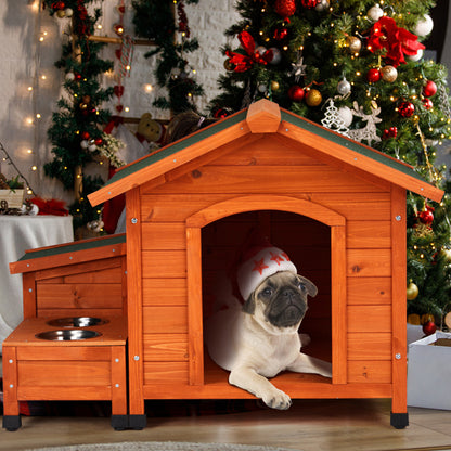 Wooden Cat & Dog House - Fir with Food Bowl & Storage