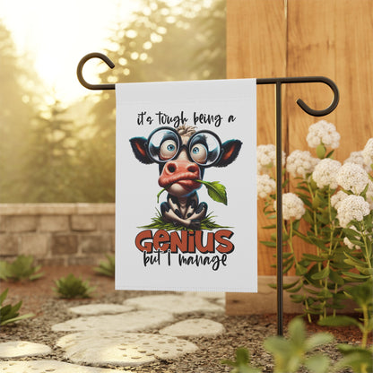 Funny Cow Garden Banner - "It's Tough Being a Genius But I Manage" | Purrfect Pet Haven