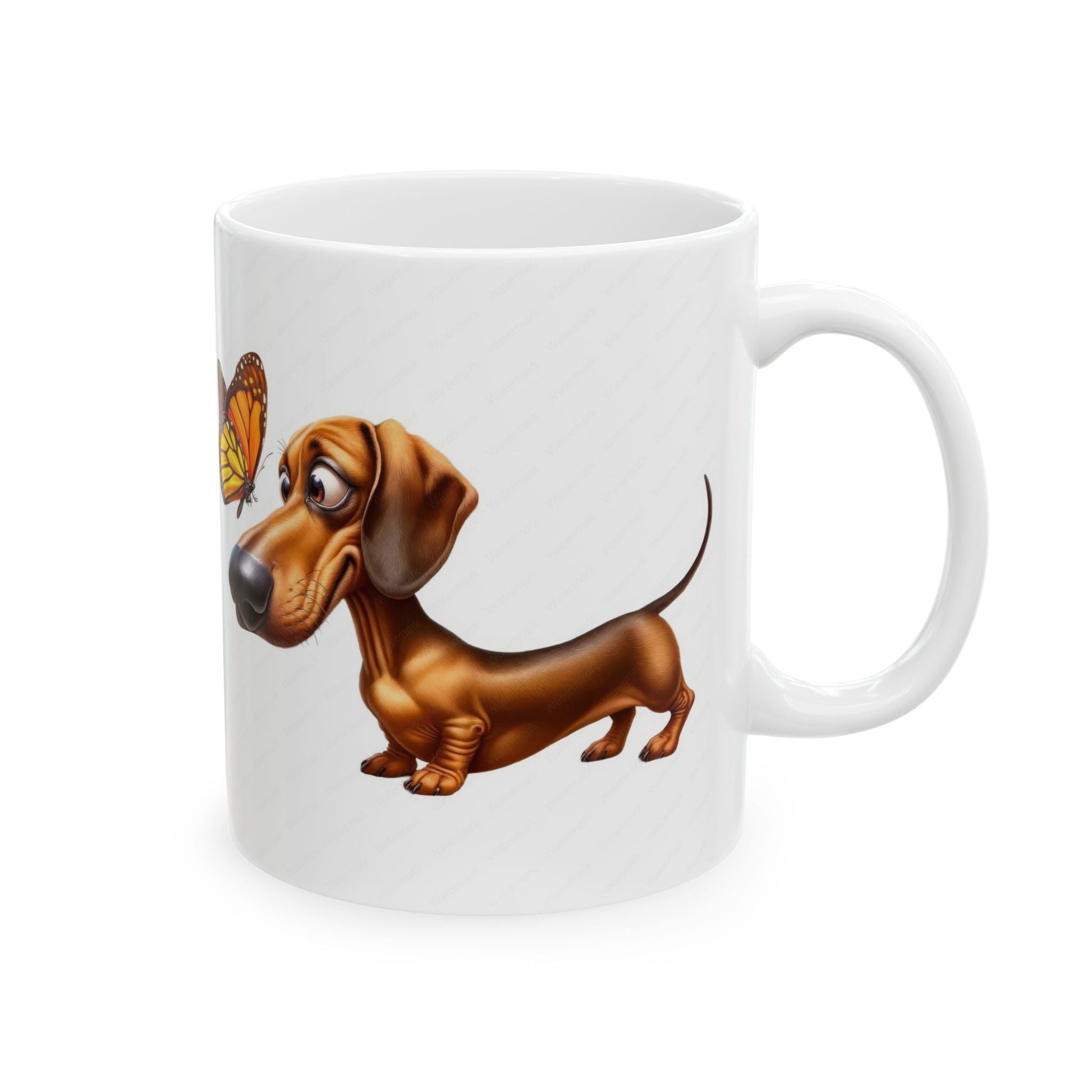 Cute Dachshund and Butterfly Ceramic Mug - Fun 11oz & 15oz Coffee Cup for Animal Lovers | Purrfect Pet Haven