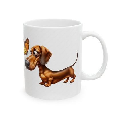 Cute Dachshund and Butterfly Ceramic Mug - Fun 11oz & 15oz Coffee Cup for Animal Lovers | Purrfect Pet Haven