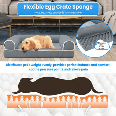 Luxury Dog Bed Sofa - Washable Cover & Egg Crate Memory Foam