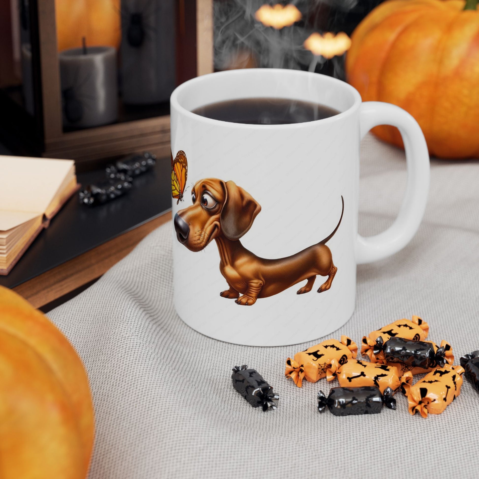 Cute Dachshund and Butterfly Ceramic Mug - Fun 11oz & 15oz Coffee Cup for Animal Lovers | Purrfect Pet Haven