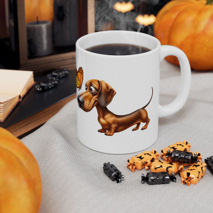 Cute Dachshund and Butterfly Ceramic Mug - Fun 11oz & 15oz Coffee Cup for Animal Lovers | Purrfect Pet Haven