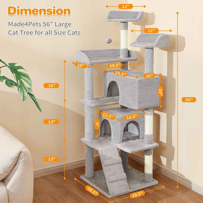 56-Inch Cat Tree Tower - Multi-Level with 2 Condos & Toys - Purrfect Pet Haven