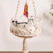 Macrame Cat Swing Bed For Indoor Cats - Boho Hanging Hammock With Washable Mat