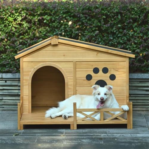 48" Wooden Dog House with Porch - Water-Resistant Asphalt Roof Kennel