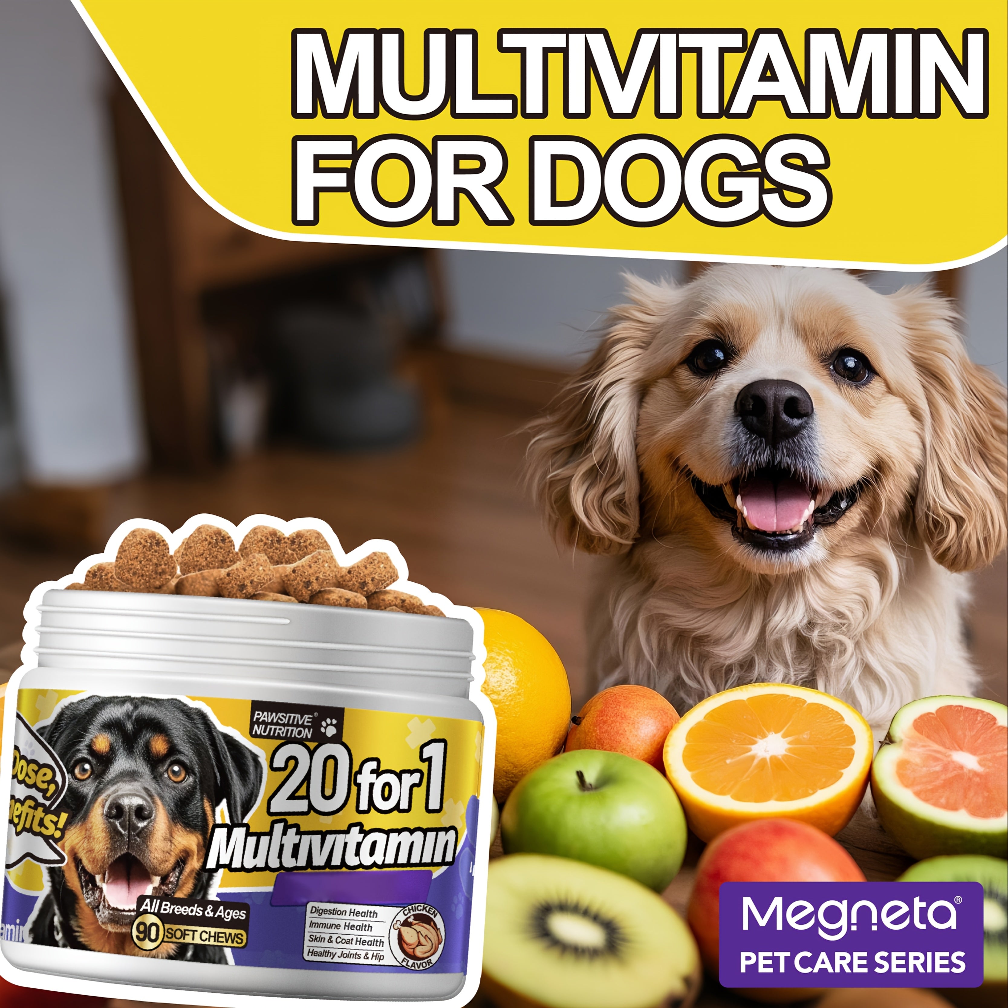 PAWSITIVE NUTRITION Multivitamins for Dogs, Dog Vitamins, Coenzyme Q10 & Multivitamins, Dog Vitamins Multivitamin Chewablew, Suitable for All Dogs(Chicken Flavor, 90 Chews) | Purrfect Pet Haven