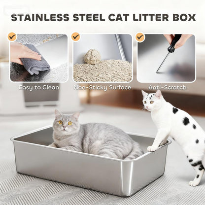 Cat Litter Box XL Stainless Steel - Dual Entry Flip Top