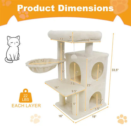 Cat Tree Multi-Level 33" - Sisal Posts 2-Tier Condo
