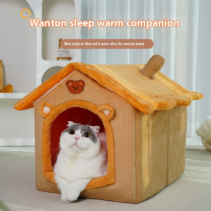 Cute House Type Cathouse Doghouse - Removable Washable Pet Bed