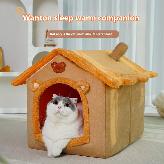 Cute House Type Cathouse Doghouse - Removable Washable Pet Bed