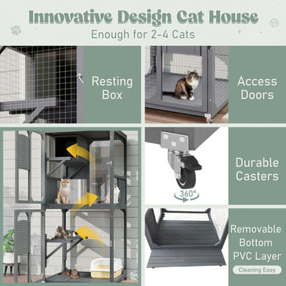 Catio Outdoor Cat Enclosure - 4 Tier Window Access with Wheels