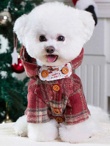 Plaid Button-Down Pet Coat with Hood