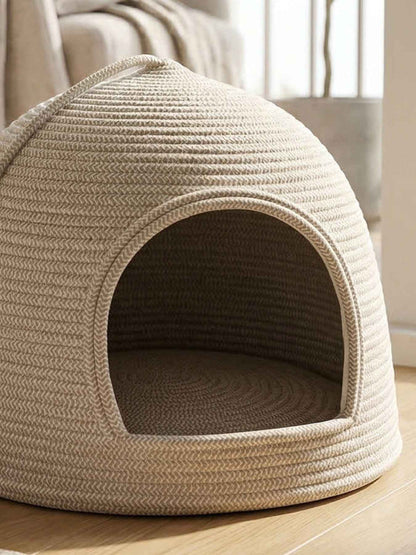 Cat Rope Dome Nest - Semi-Enclosed Cotton Woven Bed
