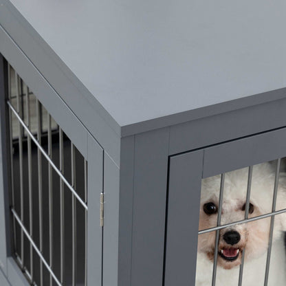 Dog Crate End Table Furniture - Metal Double Door Cage For Small Medium Dogs