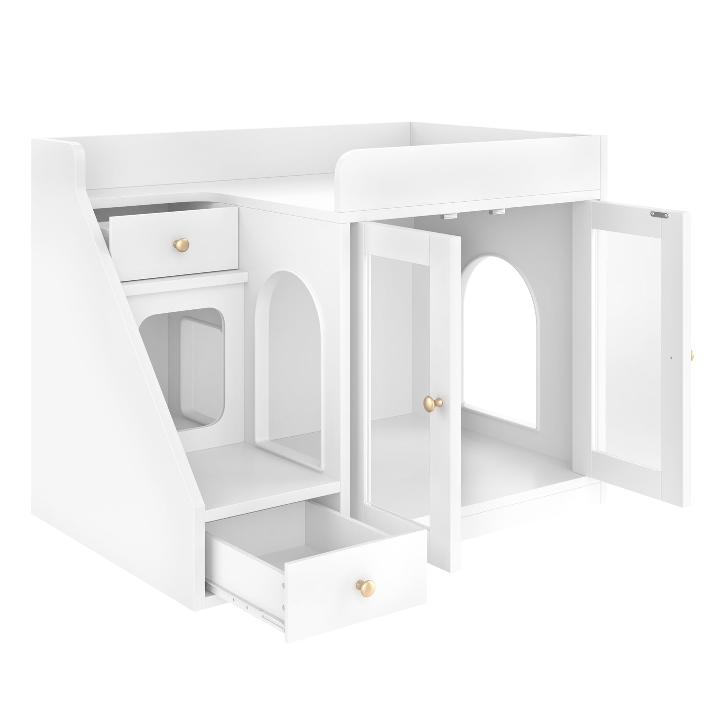 Cat Litter Box Enclosure with Light - Furniture with 2 Storage Drawers