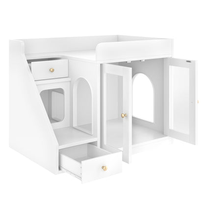 Cat Litter Box Enclosure with Light - Furniture with 2 Storage Drawers