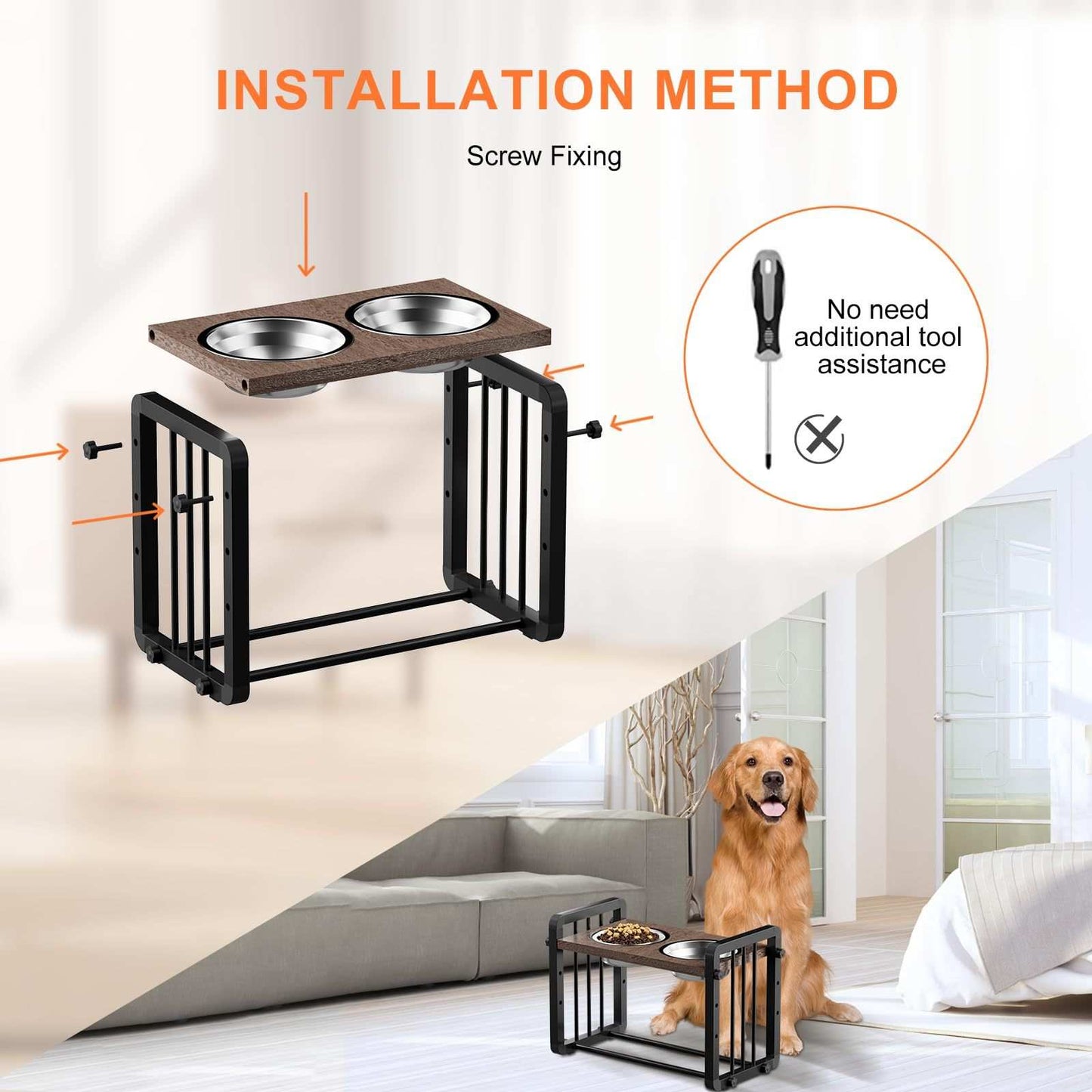 H-shaped Iron Frame 3 Height Elevated Dog Bowl