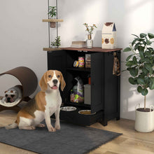Dog Feeding Station Cabinet - Raised Bowls Storage and Hooks