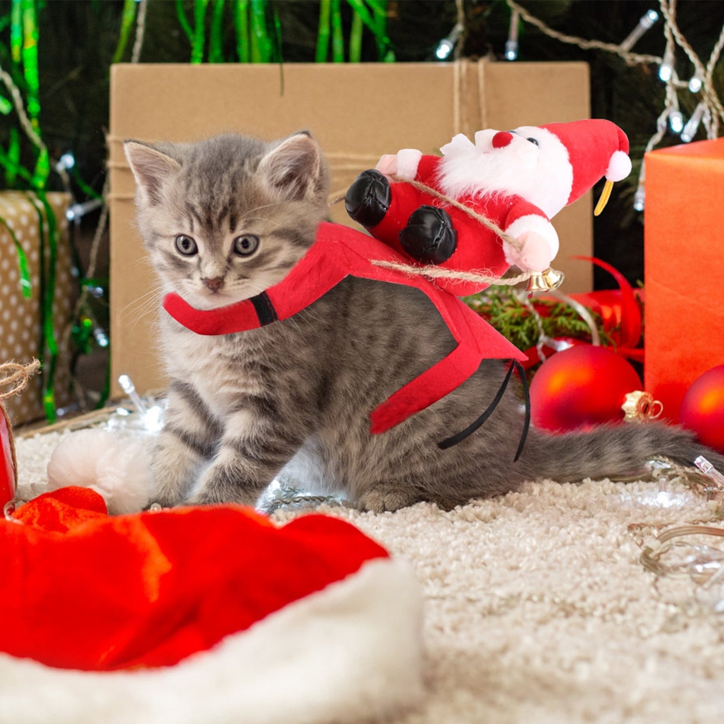 Christmas Santa Pet Outfit - Riding Style Holiday Coat with Bell