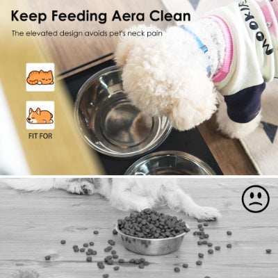Pet Feeding Station Storage Cabinet with 2 Elevated Dog Bowls - Premium Hidden Feeder