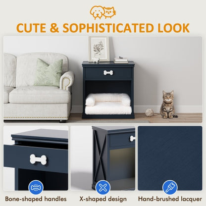 Vintage Farmhouse Small Table Pet Locker With Pet Bed and LED Lights