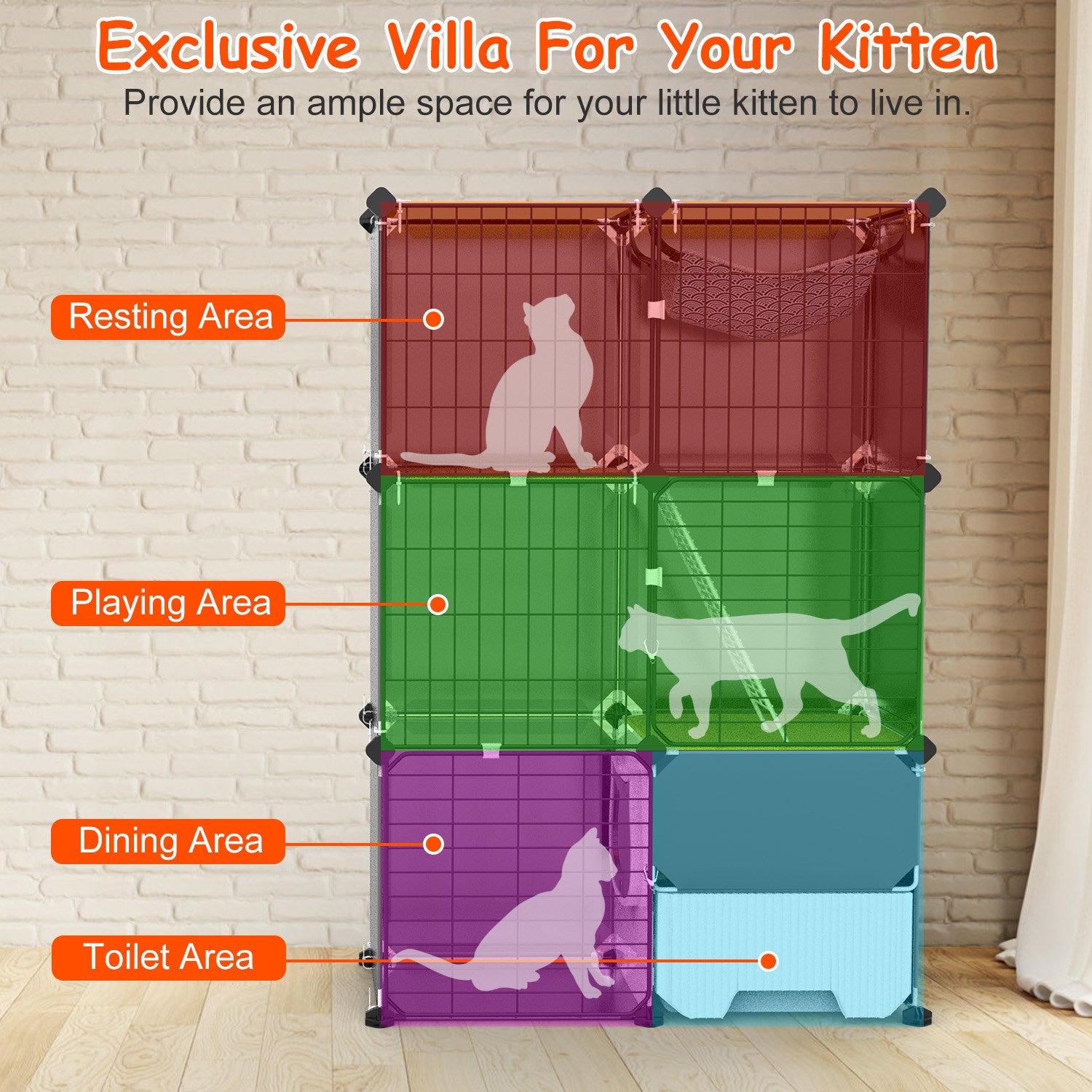 3 Tier Cat Cage Indoor With Litter Box Hammock Detachable Metal Wire Cat Kennel Cat House Cat Enclosure With Ladder For 1-2 Kittens - Purrfect Pet Haven