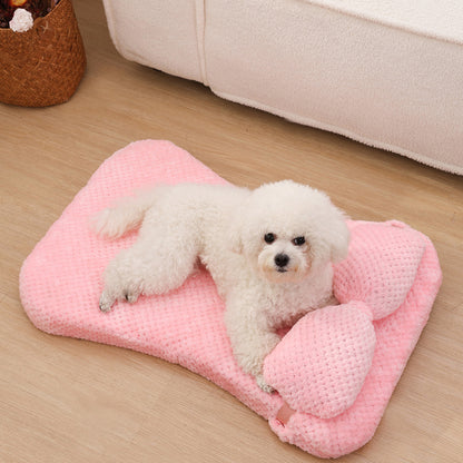 Soft Plush Calming Cushion Pet Bed Mat with Pillow - Fits Dogs Cats