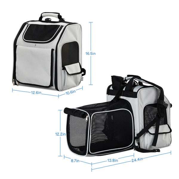Pet Carrier Backpack - Expandable Travel Bag With Rear Extension