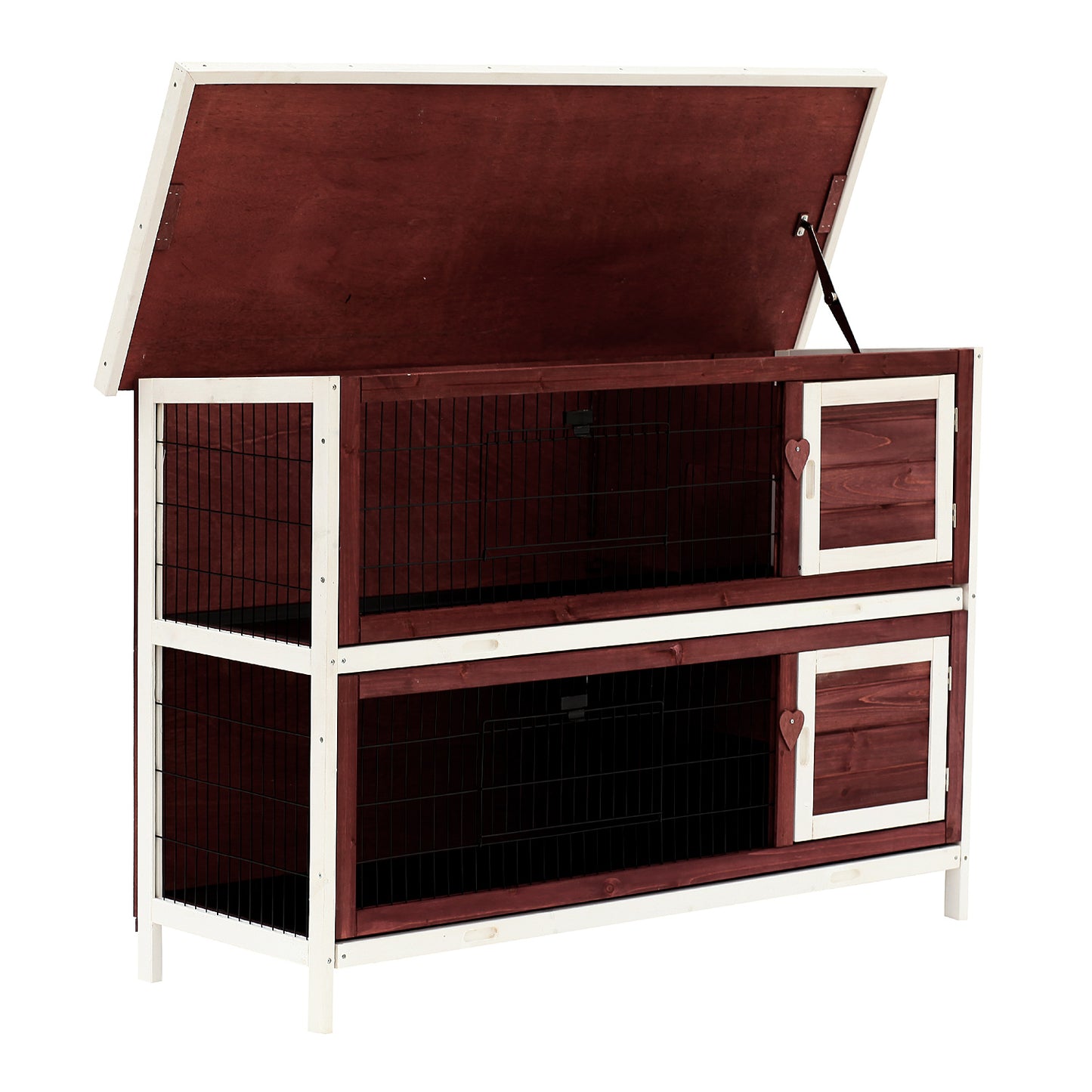 Rabbit Hutch - 2-Story Wooden Outdoor Cage with Run