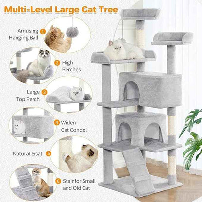 56-Inch Cat Tree Tower - Multi-Level with 2 Condos & Toys - Purrfect Pet Haven