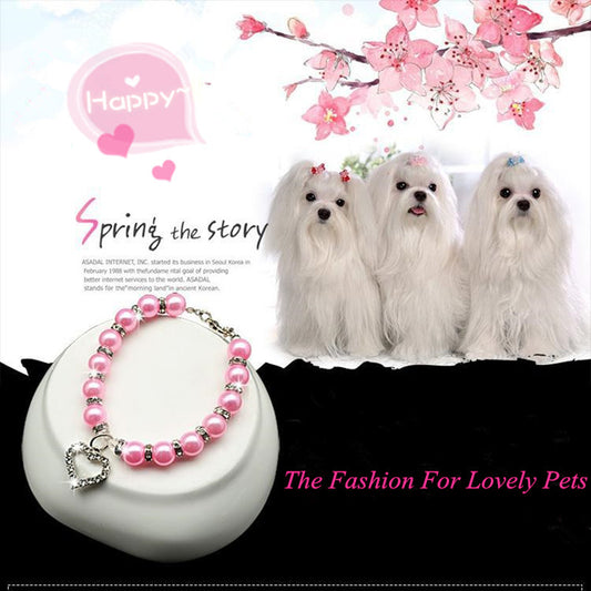 Pearl Necklace Pet Collar with Heart Decoration