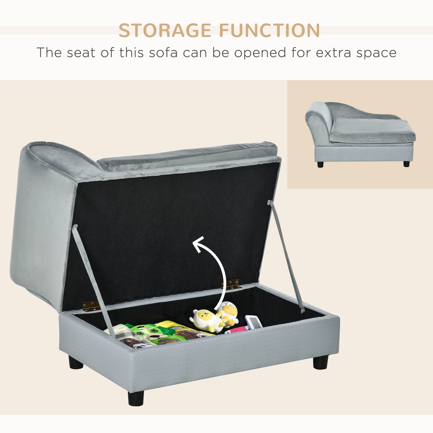 Pet Sofa Couch with Hidden Storage - Tufted Foam Cushion