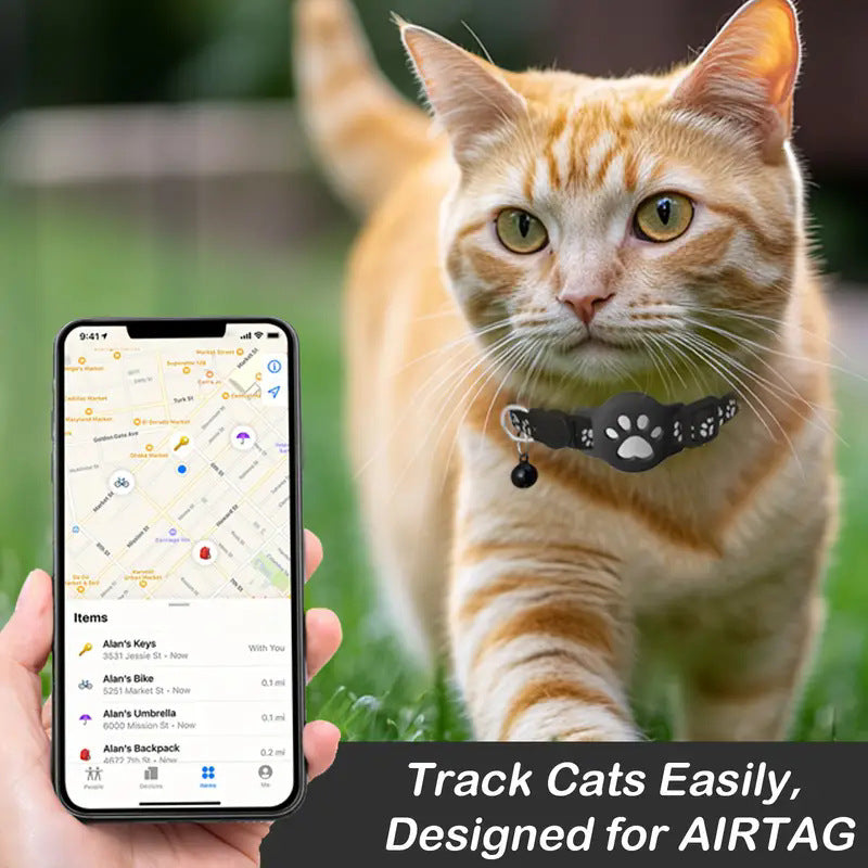 Paw Prints Tracker - Cat Collar with AirTag Holder - Purrfect Pet Haven