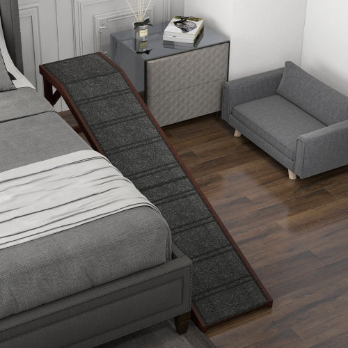 PawHut Dog Ramp for Bed - Non-Slip Carpet Pet Ramp 74x16x25