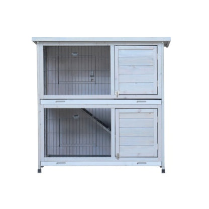 2-Story Rabbit Hutch - White with Removable Trays & Run