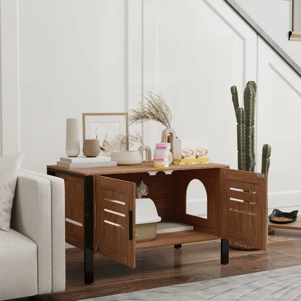 Cat Litter Box Enclosure with Tall Legs - Dark Brown Scratching Cabinet