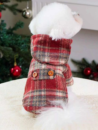 Plaid Button-Down Pet Coat with Hood