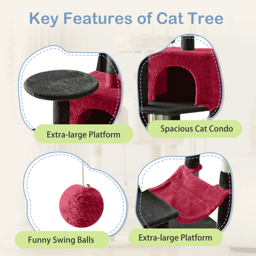 44-Inch Cat Tree - Multi-Level with Hammock & Sisal Posts - Purrfect Pet Haven