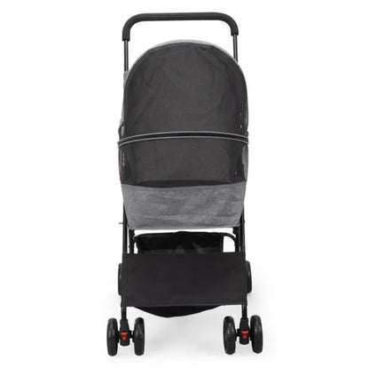 Foldable Pet Stroller, Small Dog Cat Stroller With Storage Basket For Small Puppies, Gray And Black