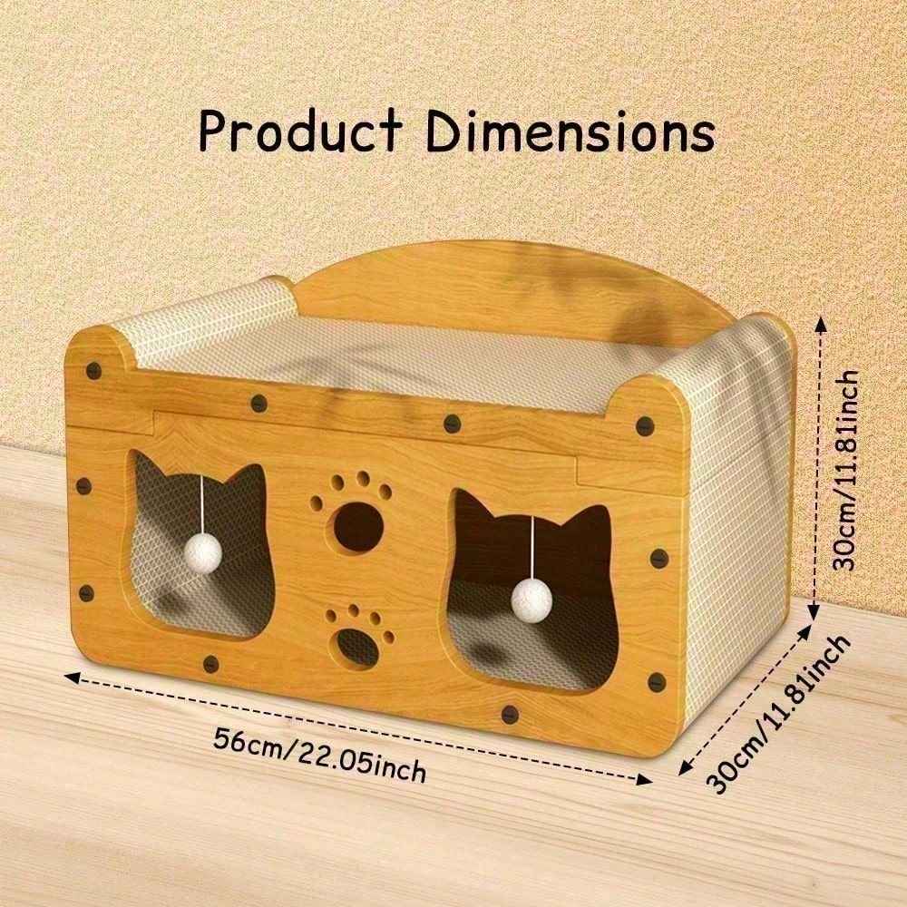 Multi-Style Double-Layer Cat Scratcher House, 2-Tier Large Cat Villa Bed With Corrugated Cardboard, Interactive Hanging Balls & Ergonomic Neck Support, Furniture-Saving Hideaway Cave For Indoor Cats