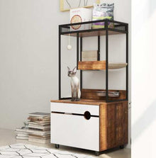 Front Access Cat Litter Box Enclosure with Cat Tree Tower