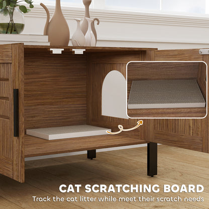 Cat Litter Box Enclosure with Scratching Board - Hidden Cabinet