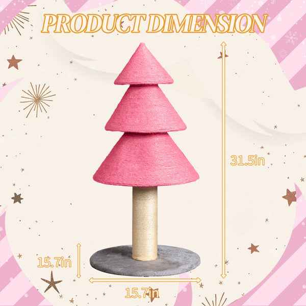 Christmas Tree Cat Scratcher - 31.5" Sisal Post in Pink