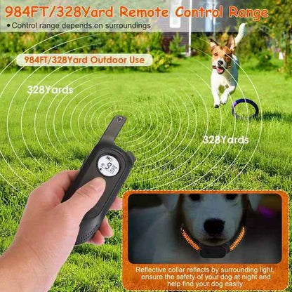 984FT Dog Training Collar IP65 Waterproof Pet Beep Vibration Electric Shock Collar 3 Channels Rechargeable Transmitter Receiver Trainer With Recording Safety Keypad Lock