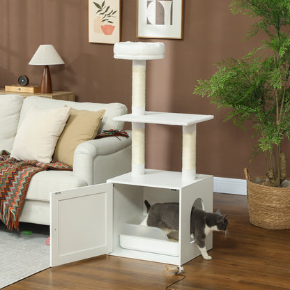 Cat Tree with Litter Box Enclosure - Multi-Level Scratching Tower