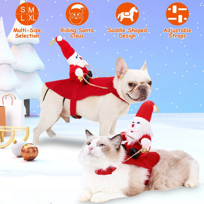Christmas Santa Pet Outfit - Riding Style Holiday Coat with Bell
