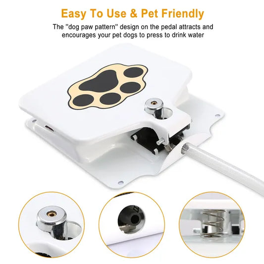 Outdoor Dog Water Fountain Step-On Pedal - Hose Connected