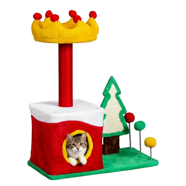 Holiday Crown Tree - Christmas Cat Tower with Condo