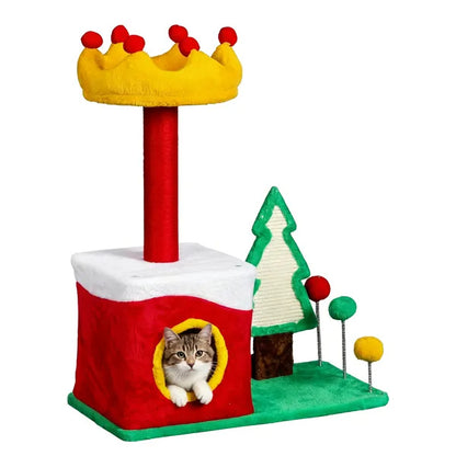 Holiday Crown Tree - Christmas Cat Tower with Condo